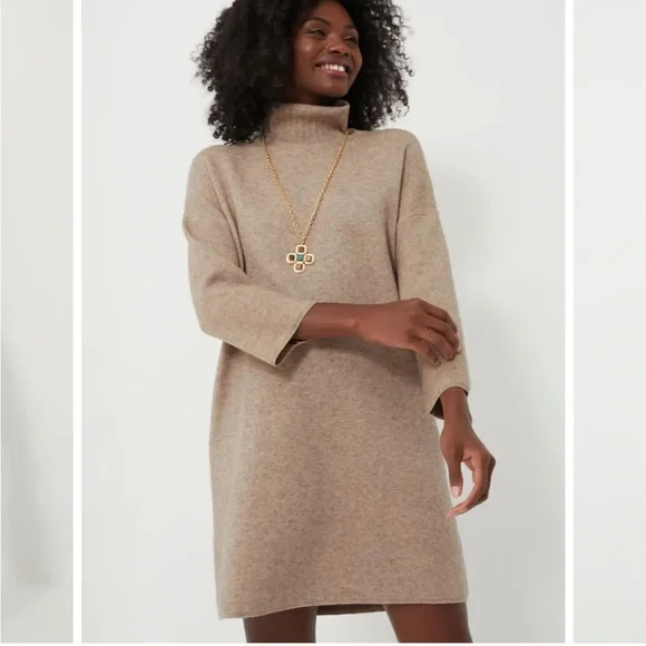 Pomander Place Taupe Turtleneck Sweater Dress